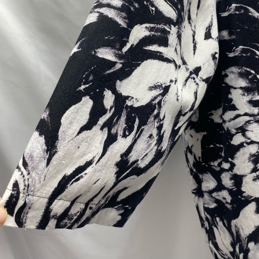 Catherines Monochrome Floral Open Jacket 2X 3/4 SL Pockets Black/White - Picture 5 of 11